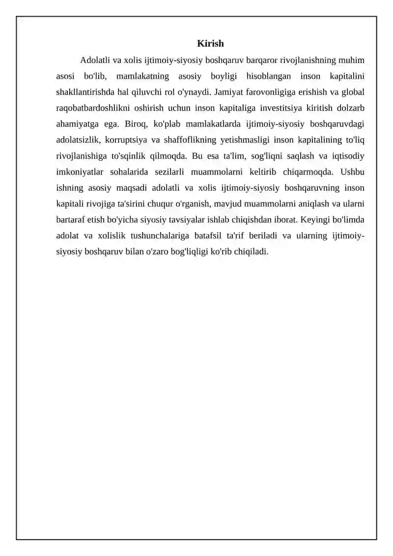 Adolatli boshqaruv: Inson kapitali uchun zamin 3