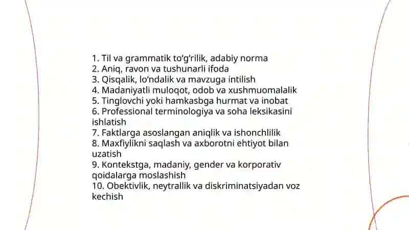 Kasbiy nutq odobi. Sohaga oid nutqning o'ziga xosliklari 3