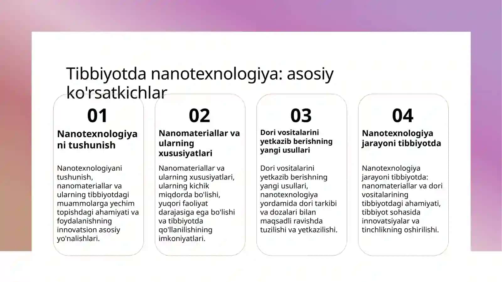 Tibbiyotda nanotexnologiya:nanomateriallarning dori vositalarini yetkazib berish tibbiy tasvirlash 3