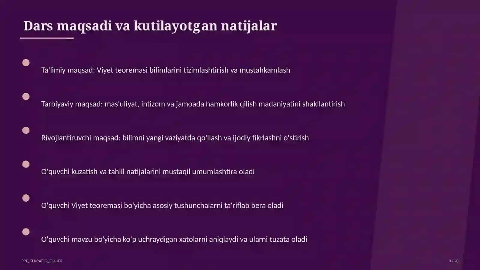 Viyet teoremasi (8-sinf) 3