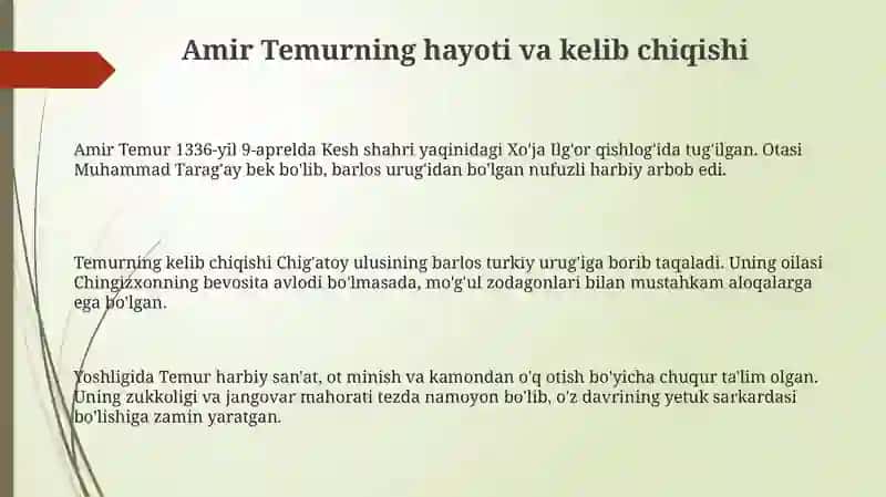 Amir Temur: Hayoti, Harbiy Faoliyati va Davlatchilik Asoslari 3