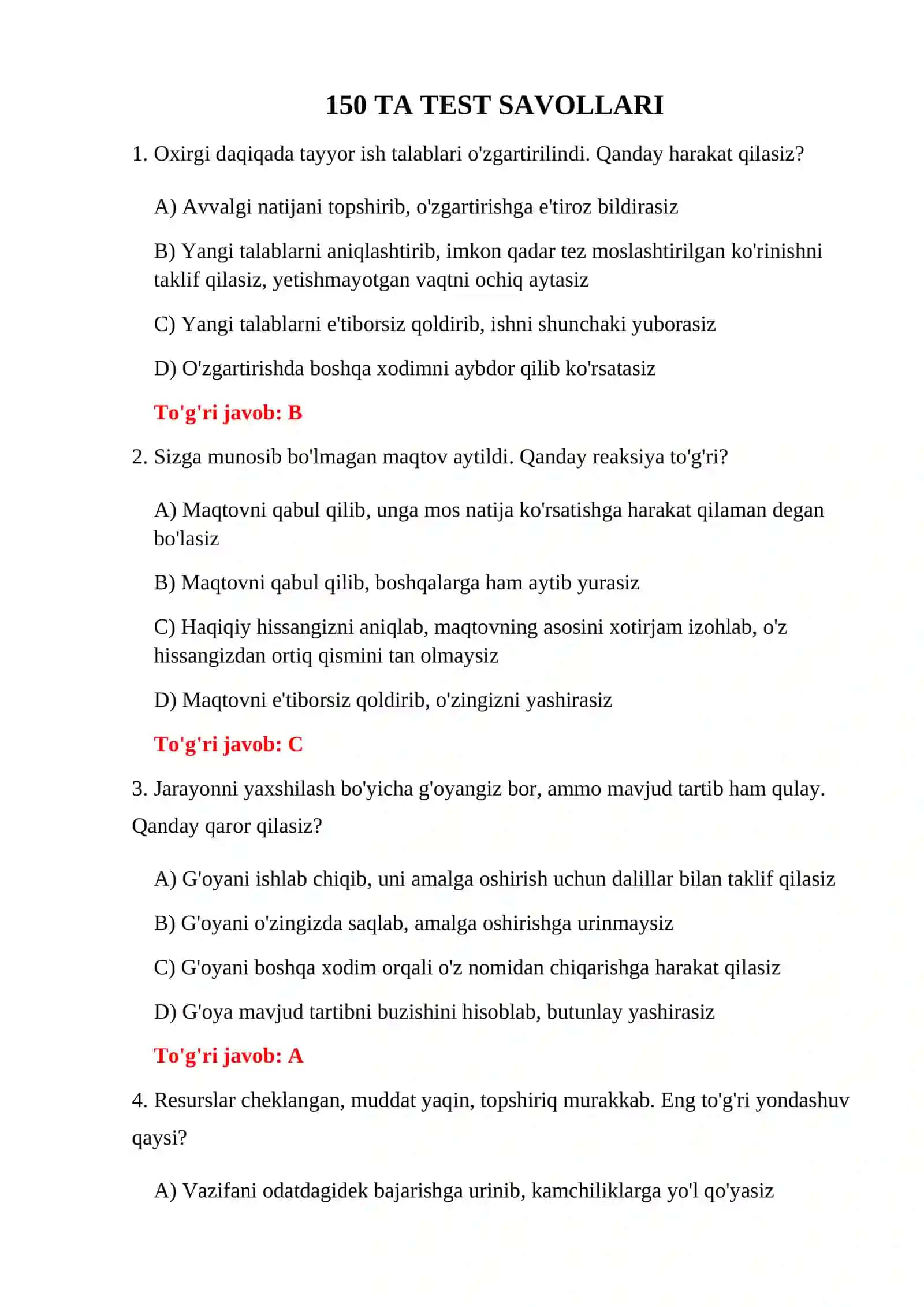 Bojxona ishga kirish psixologik savollari 3