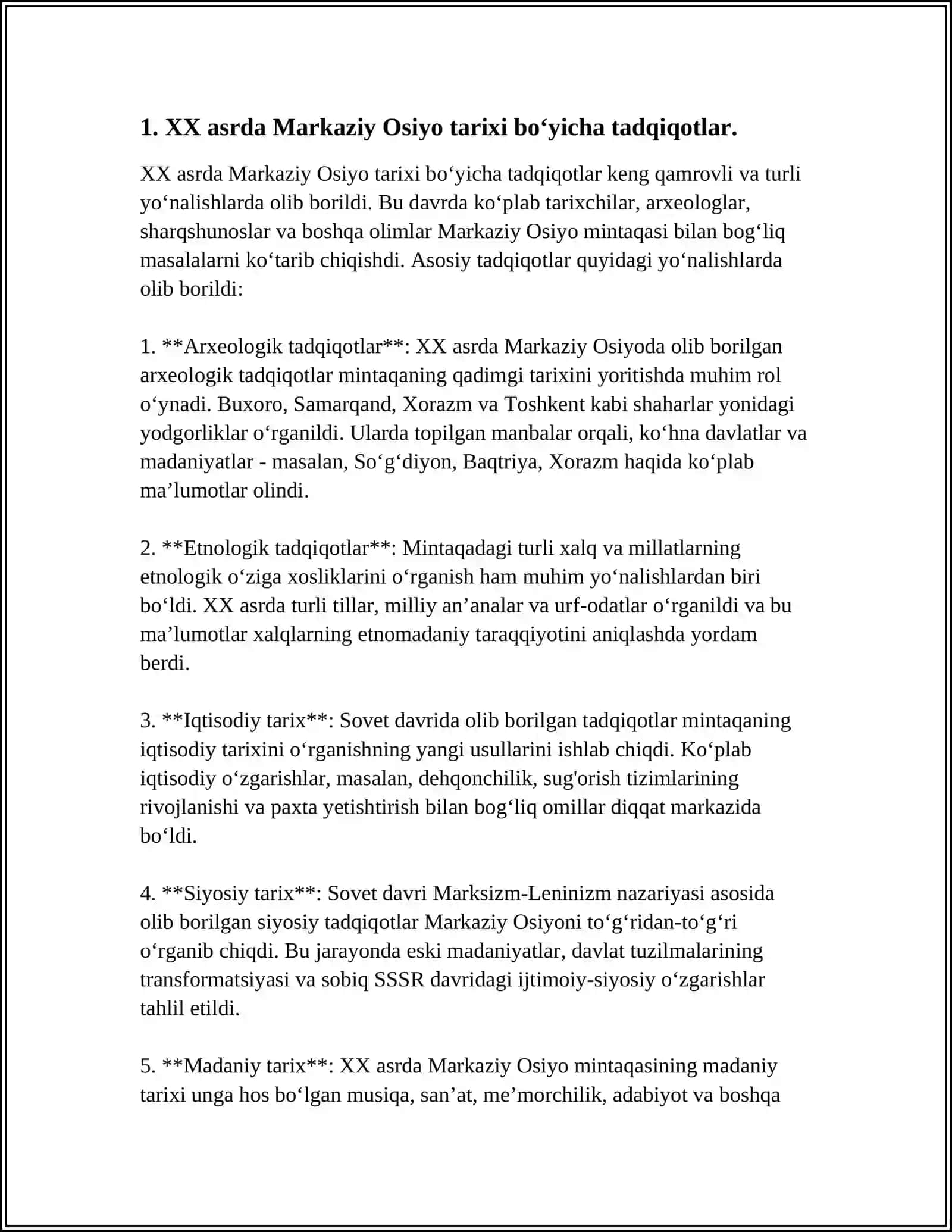 XX asrda Markaziy Osiyo tarixi boʻyicha tadqiqotlar 3