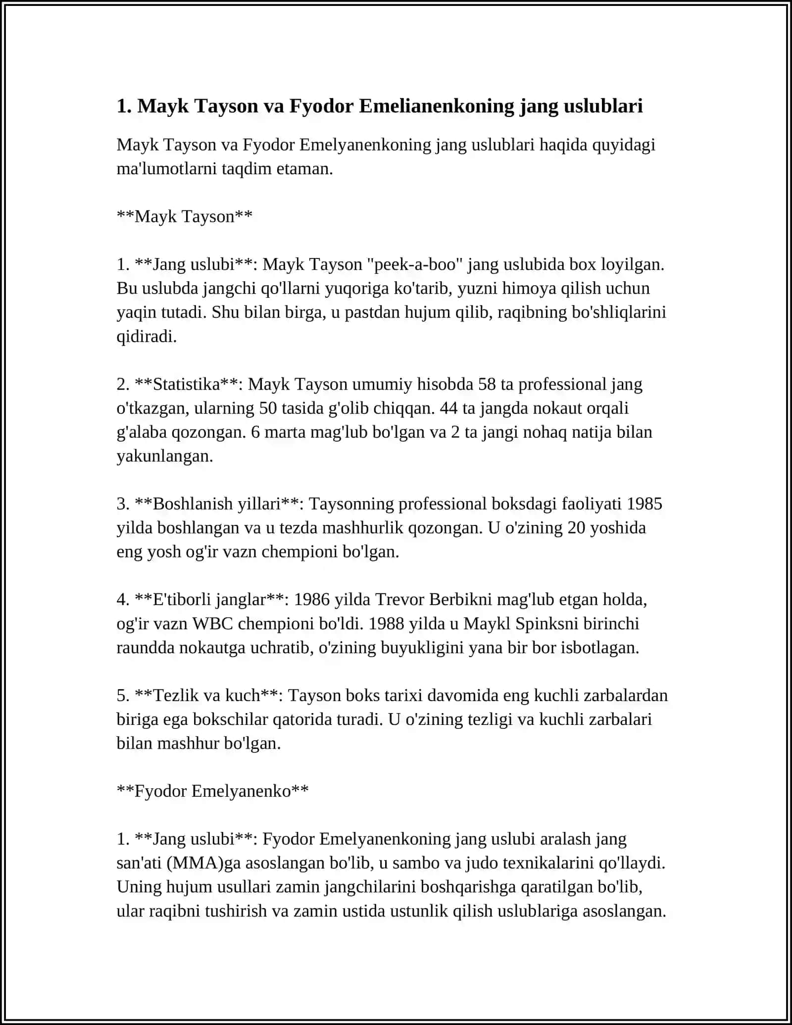 Mayk Tayson va Fyodor Emelianenkoning jang uslublari 3