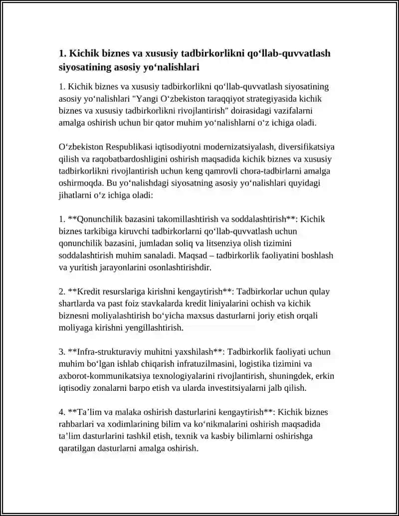 YANGI O‘ZBEKISTON TARAQQIYOT STRATEGIYASIDA KICHIK BIZNES VA XUSUSIY TADBIRKORLIKNI RIVOJLANTIRISH VAZIFALARI 3