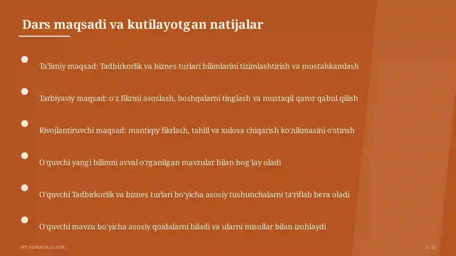 Tadbirkorlik va biznes turlari (10-sinf) 3