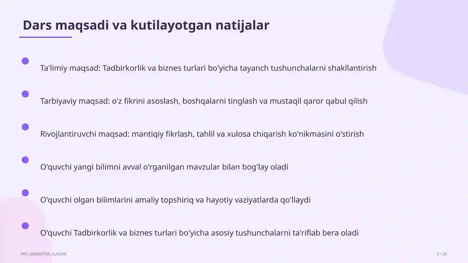 Tadbirkorlik va biznes turlari (10-sinf) 3