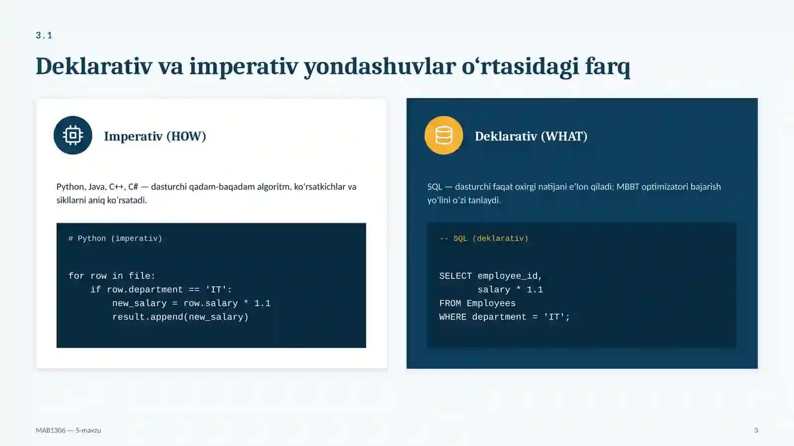 Deklarativ so‘rov tillari va Strukturaviy so‘rovlar tiliga kirish 3