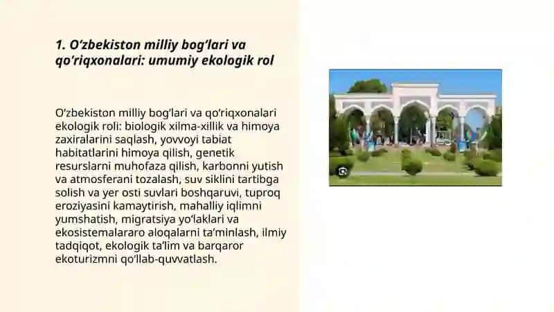 Oʻzbekistonning milliy bogʻlari va qoʻriqxonalarining ekologik ahamiyati 3