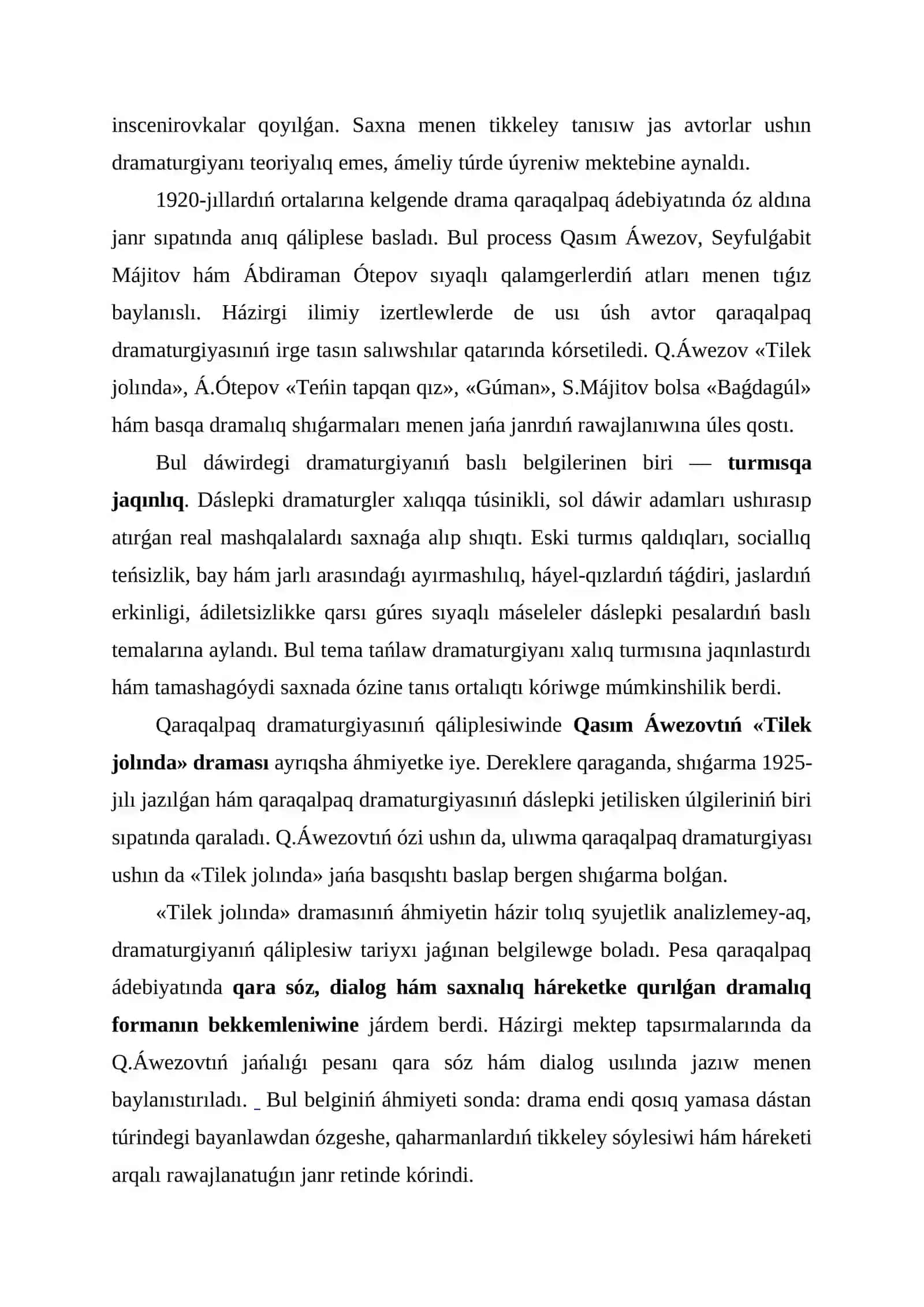 QARAQALPAQ ÁDEBIYATÍNDA DRAMATURGIYANÍŃ QÁLIPLESIWI 3