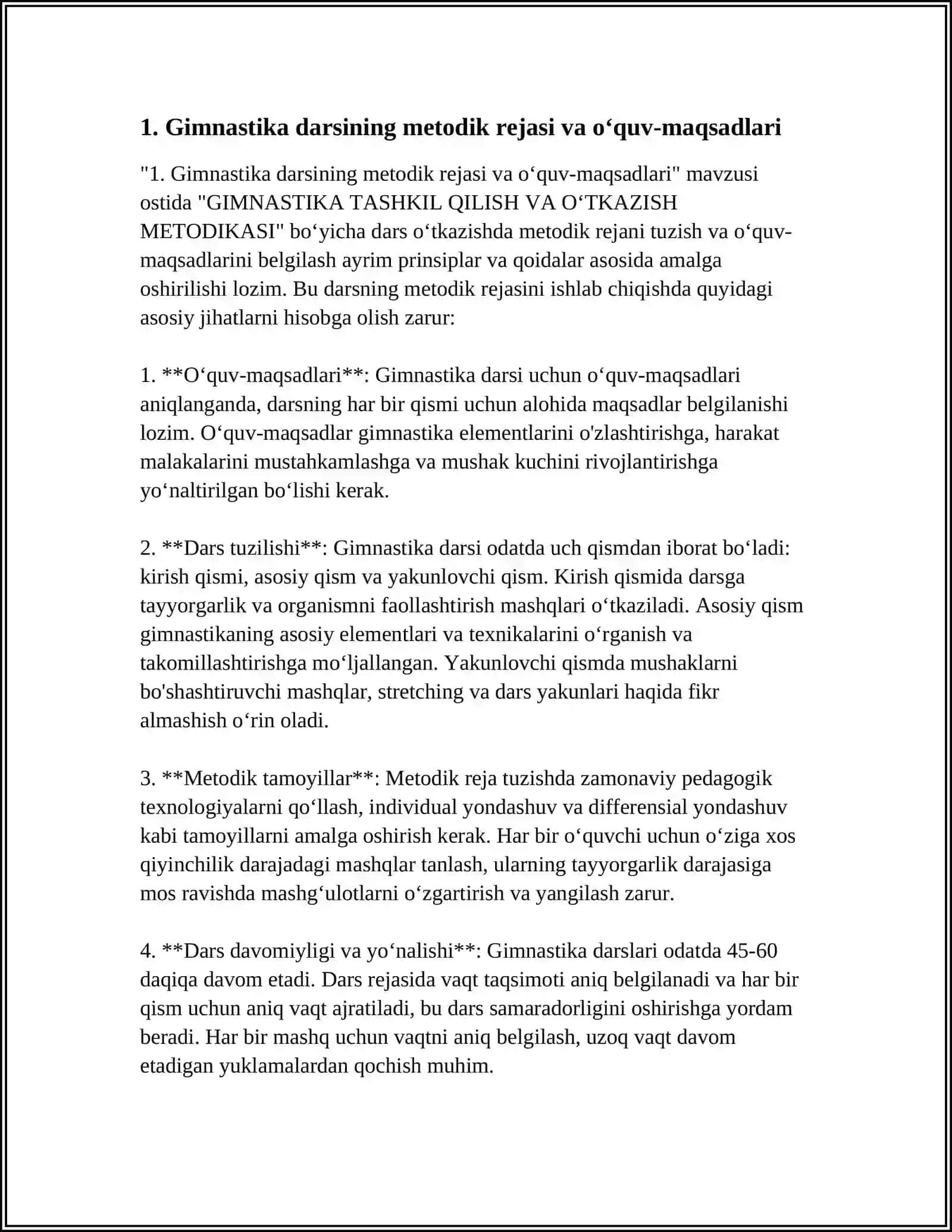 GIMNASTIKA TASHKIL QILISH VA OʻTKAZSH METODIKASI 3