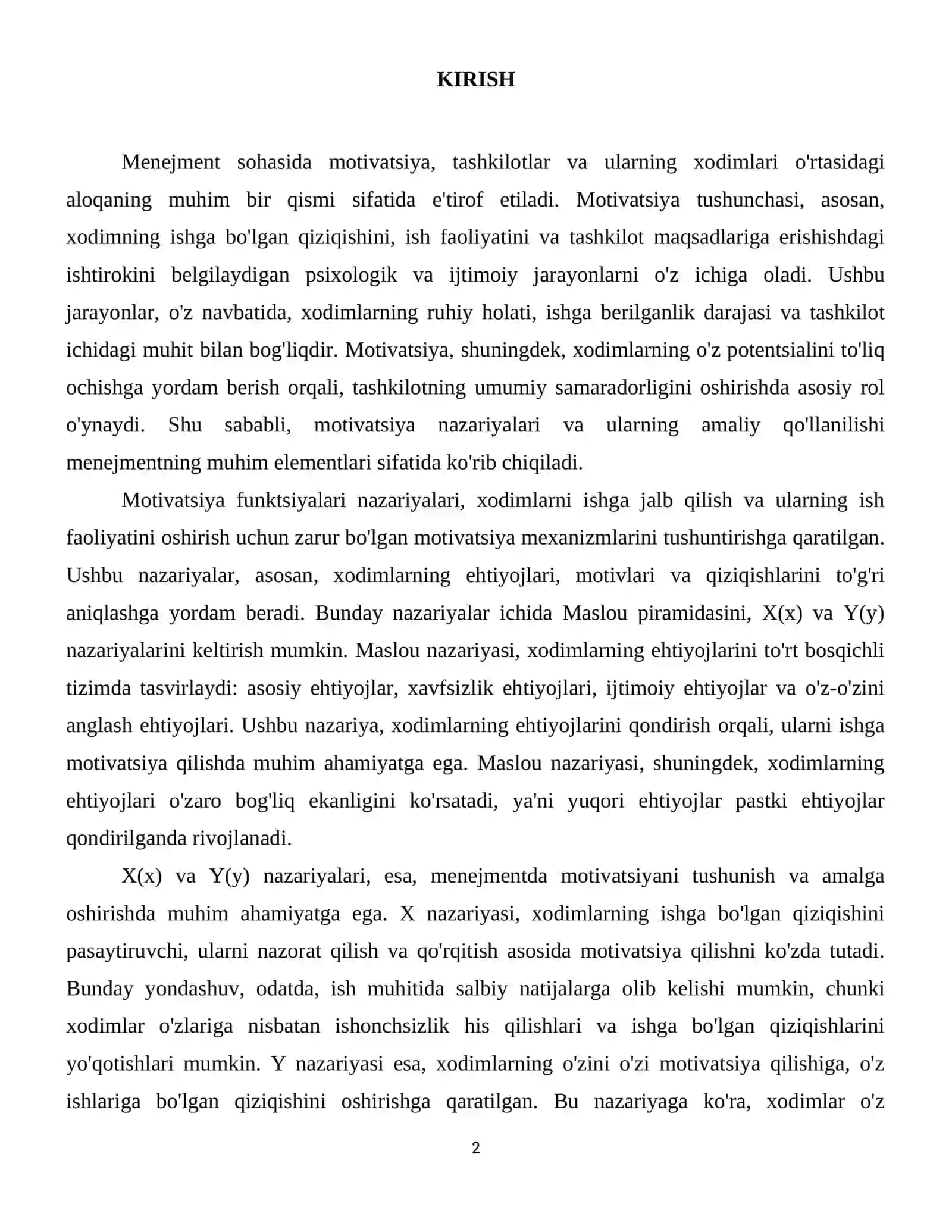 Motivatsiya funksiyalari nazariyalari. Maslau nazariyalari va X(x), Y(y) nazariyalari 3