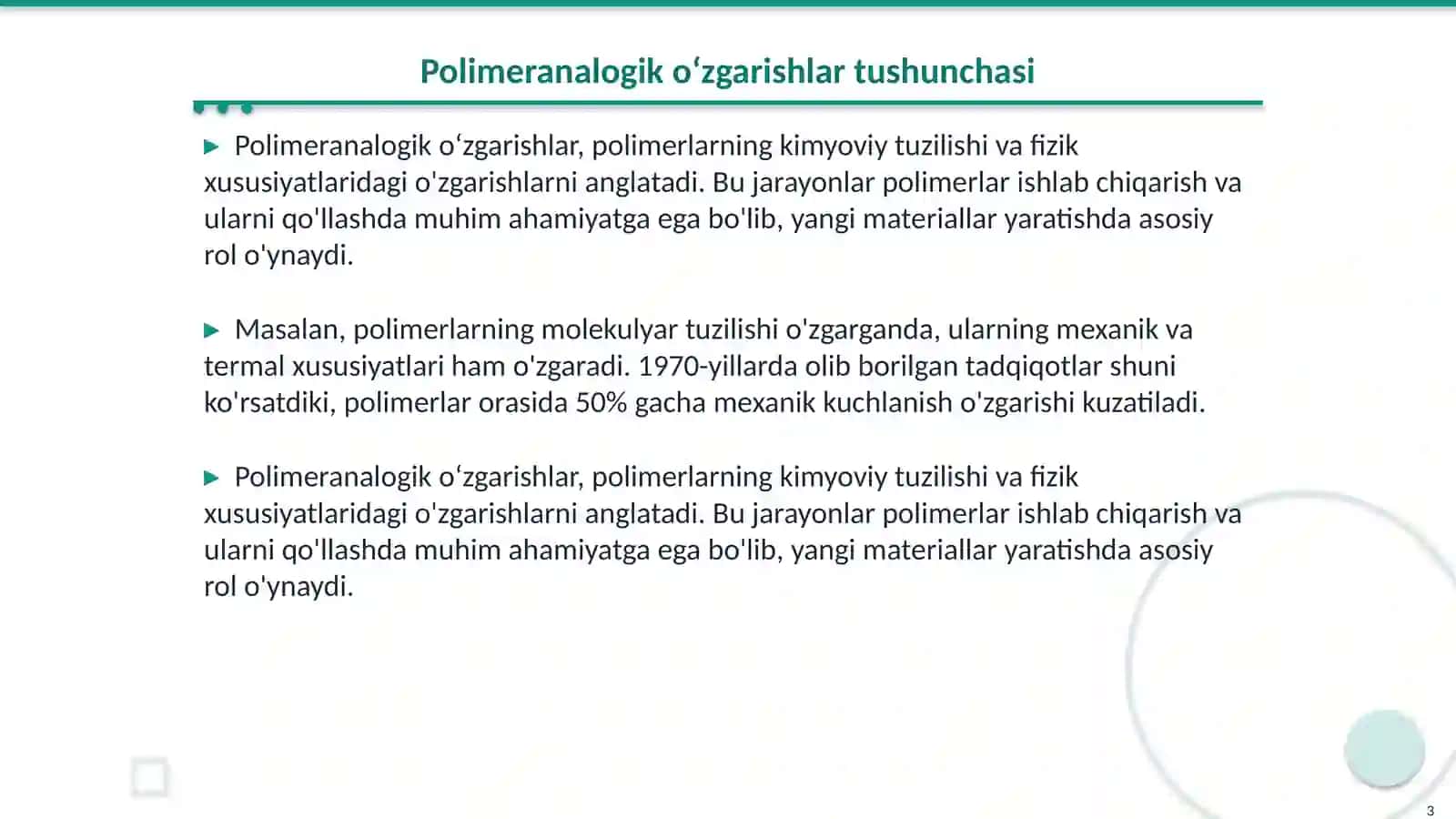 Polimeranalogik oʻzgarishlar v aularning oʻziga xos xususiyatlari 3