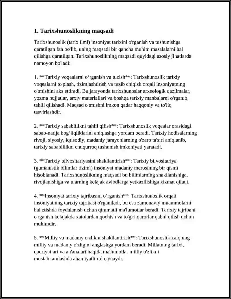 TARIXSHUNOSLIK FANI, MAQSAD VA VAZIFALARI 3