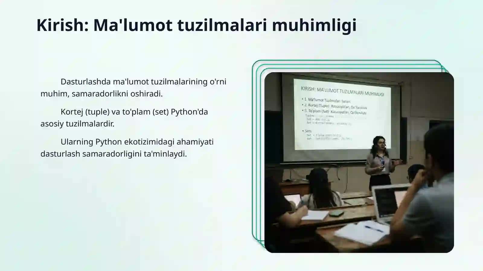 Kortej (tuple) va toʻplam(set) ma'lumot tuzilmalari hamda ularning qoʻllanilishi 3