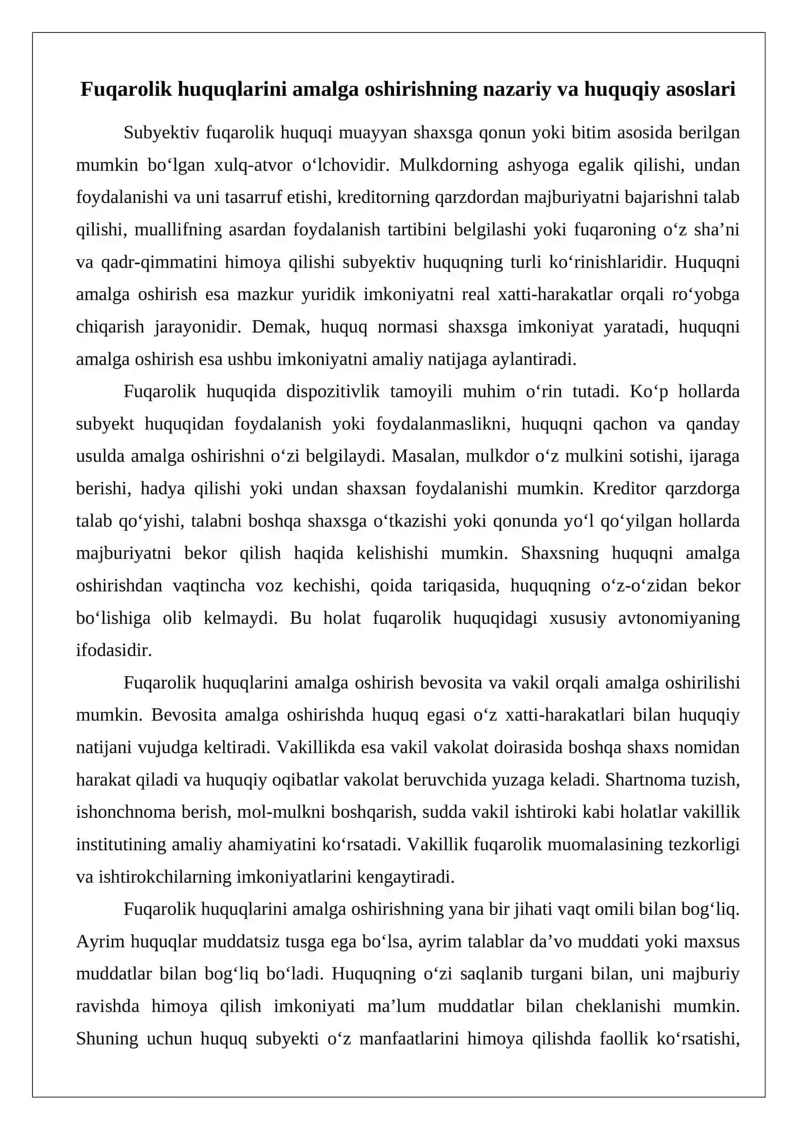 Fuqarolik huquqlarini amalga oshirish va himoya qilish 3