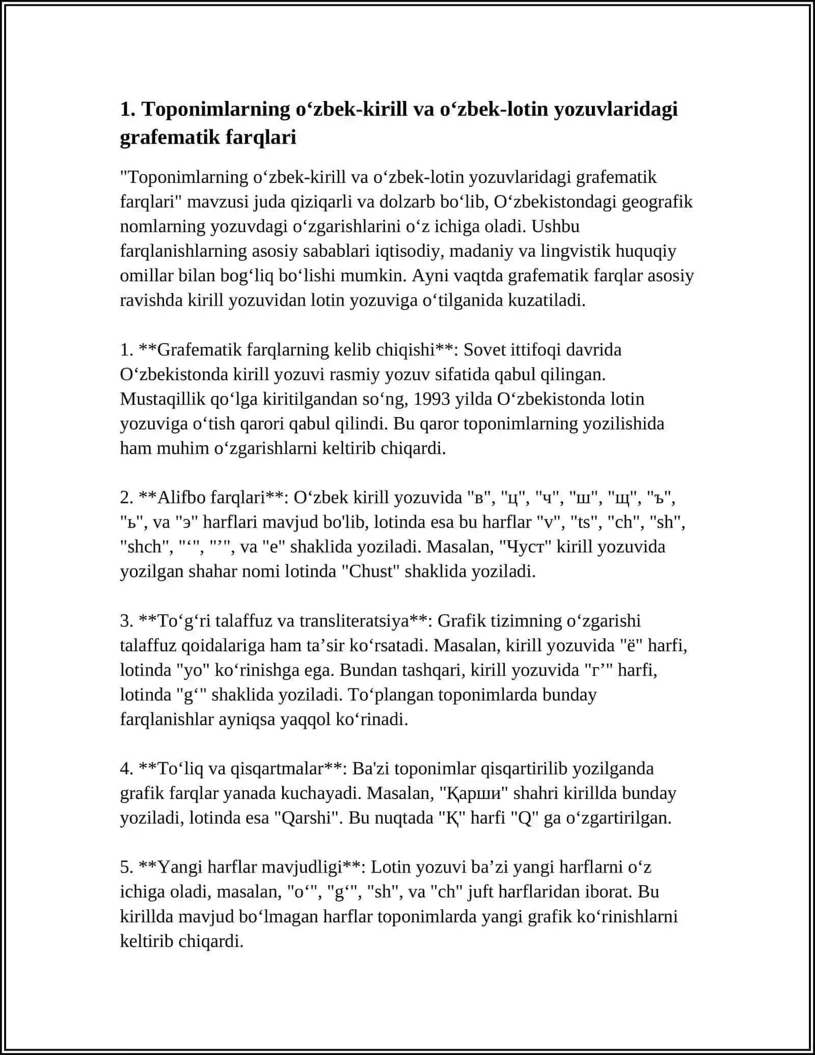 TOPONIMLAR VA ULARNING OʻZBEK-KIRILL VA OʻZBEK-LOTIN YOZUVLARIDAGI QIYOSI 3