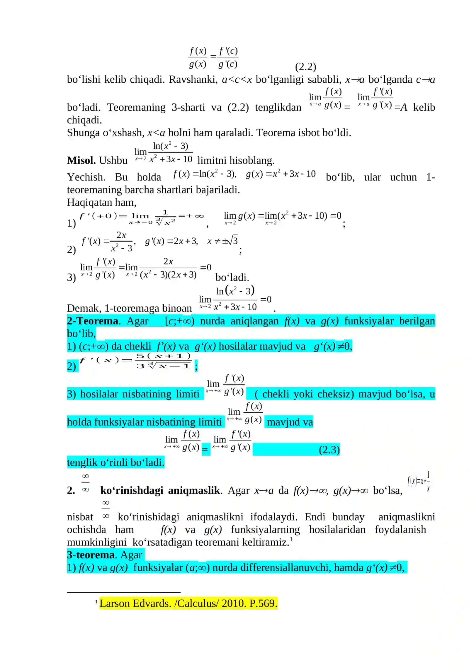 DIFFERENSIAL HISOBNING ASOSIY TEOREMALARI 3