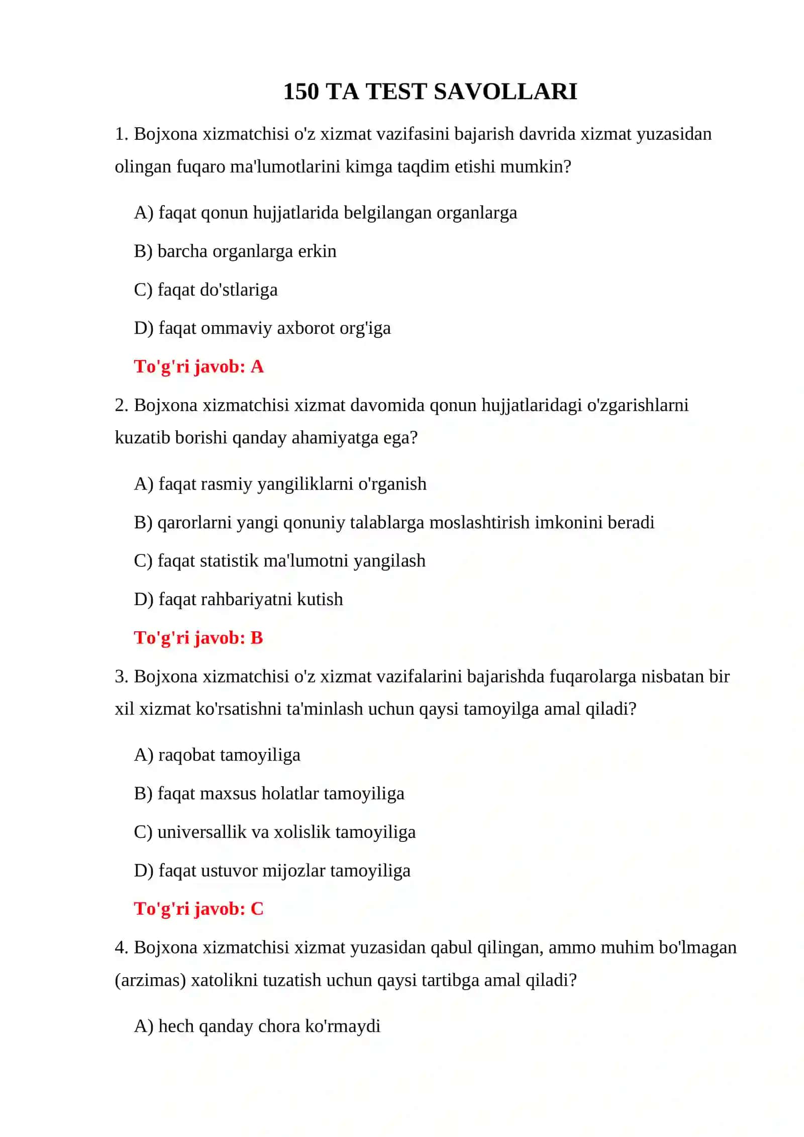 BOJXONA XIZMATI FAOLIYATI TESTLARI 3