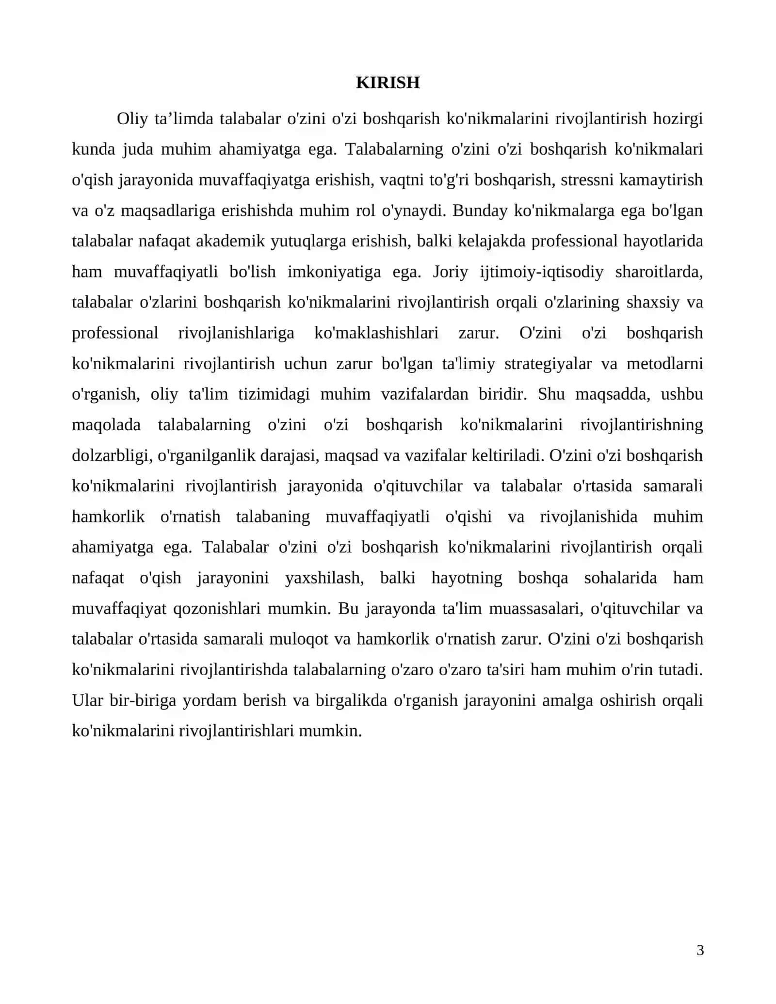 Oliy ta’limda talabalar o'zini o'zi boshqarish ko'nikmalarini rivojlantirish 3