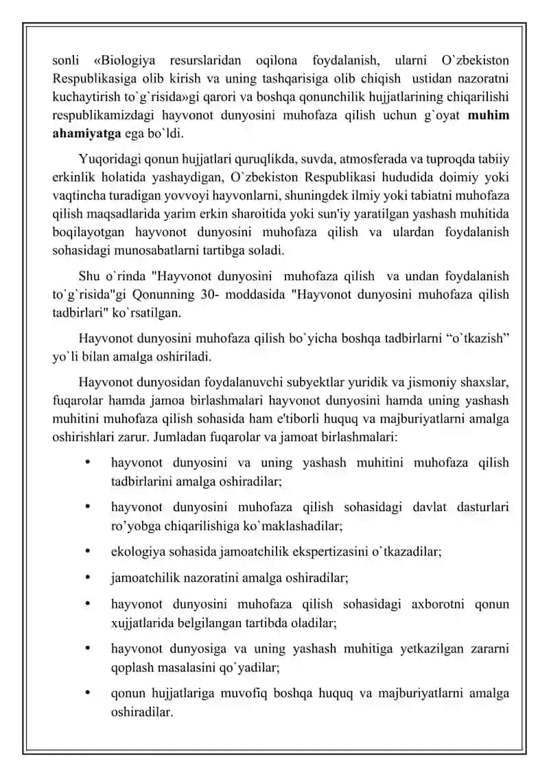 Hayvonot olamidan foydalanish va muhofaza qilish 3