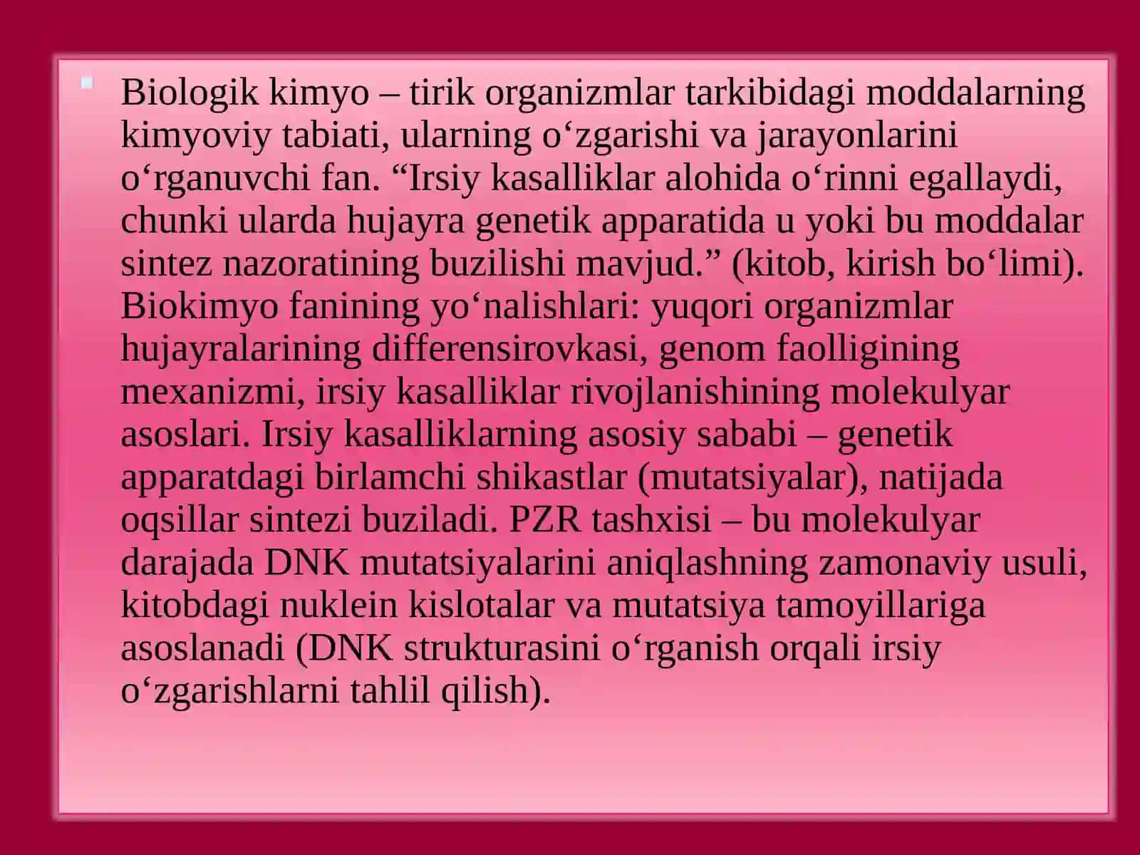 PZR Tashxis molekulyar genetika asoslari va irsiy kasalliklar taqdimot 3