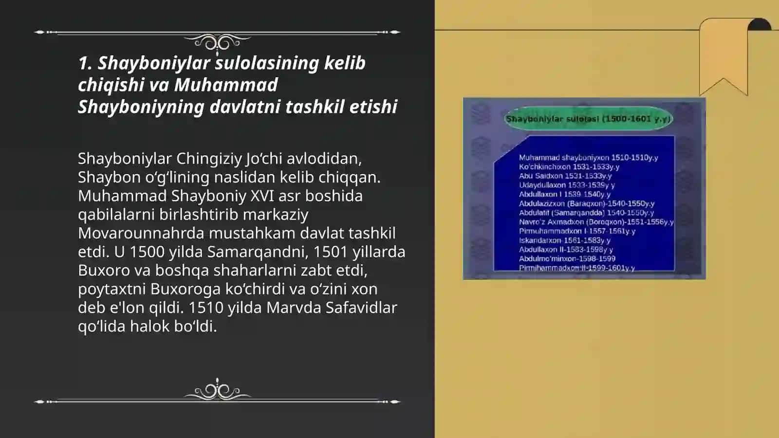 Buxoro xonligida Shayboniylar davri 1468-1583 yillar oralig'i 3