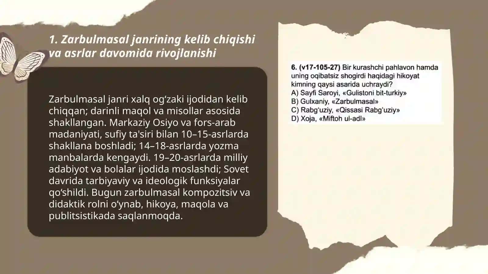 Zarbulmasalning asrlarda hikoyalarning o’rni 3