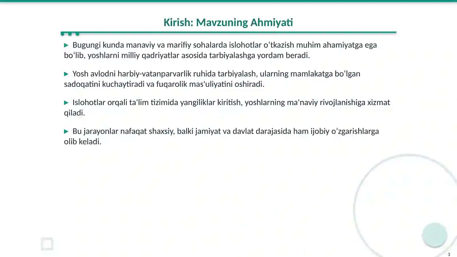 Manaviy va Marifiy Islohotlar: Yoshlarni Harbiy-Vatanparvarlik Ruhida Tarbiyalash 3