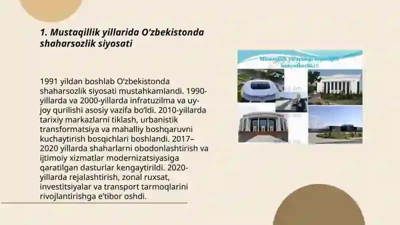 Mustaqillik yillarida Oʻzbekistonda shaharsozlik siyosati 3