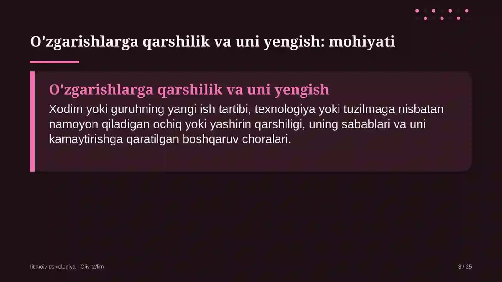 umumiy ovqatlanish korxonalarida o'zgarishlarga qarshilik va uni yengish 6103 3