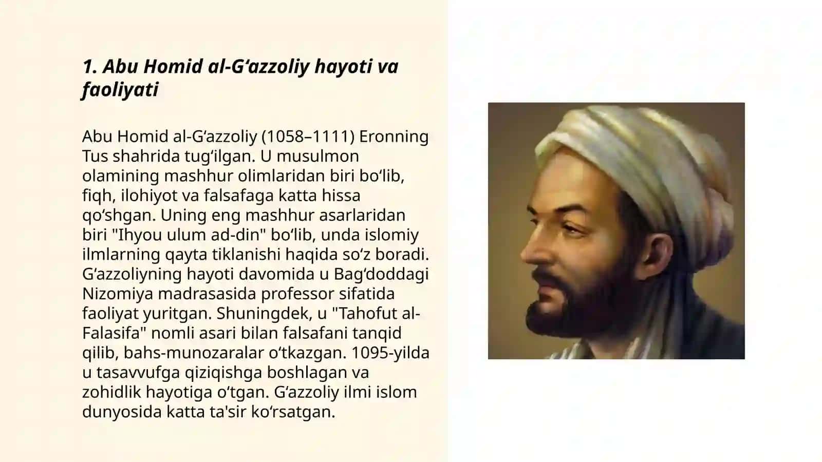 Abu Homid Muhammad ibn Muhammad al-G‘azzoliynig Tavba asari haqda taqdimot 3