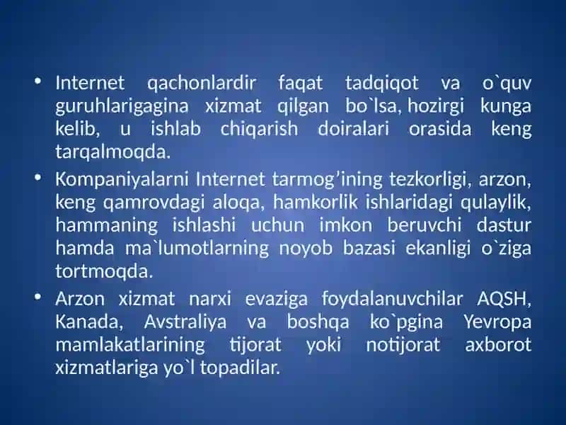Internet tarmoqlarida internet makoni haqida tushuncha berish. Elektron pochtalar bilan ishlashni o`rganish 3