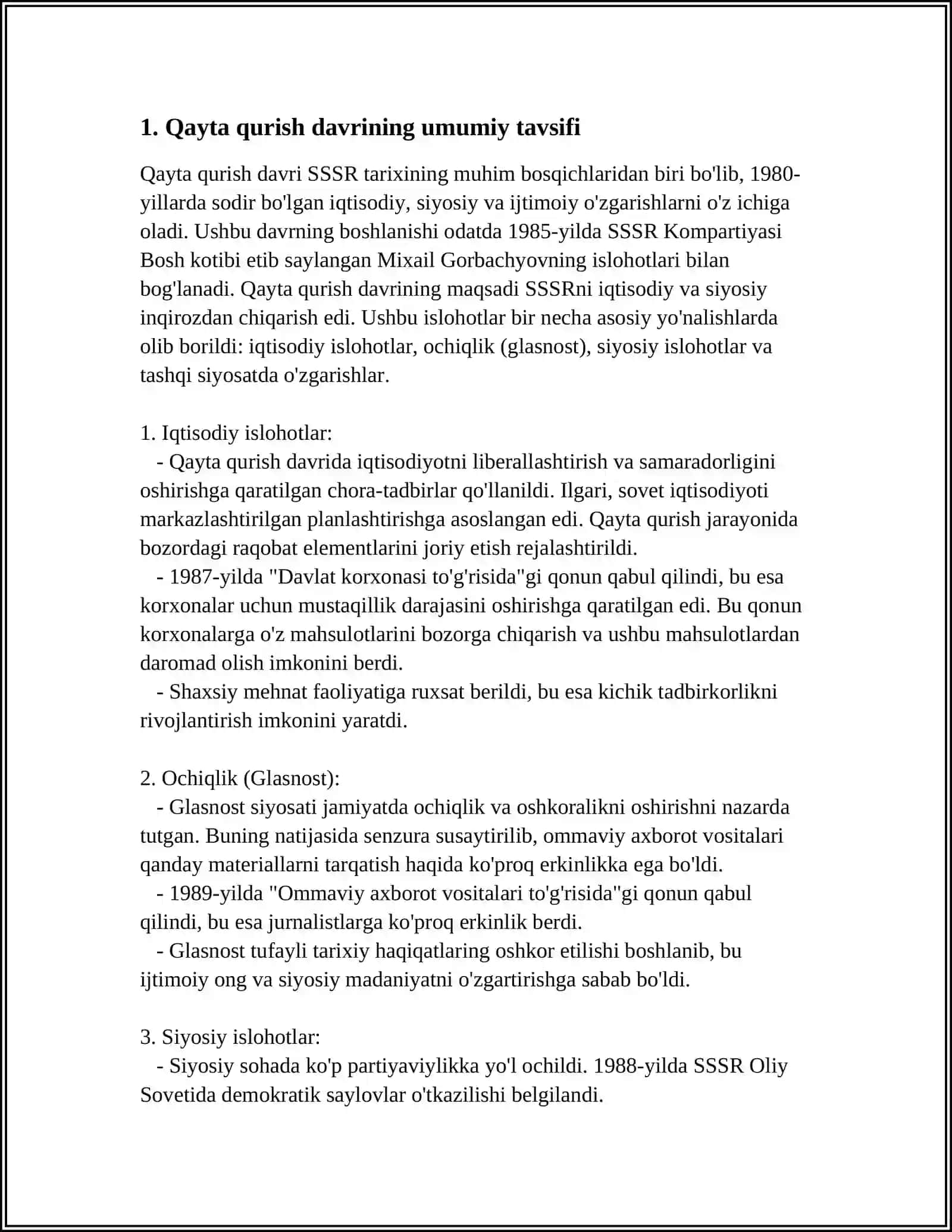 "QAYTA QURISH" YILLARIDA O'ZBEKISTONDAGI IJTIMOIY -SIYOSIY VAZIYAT 3