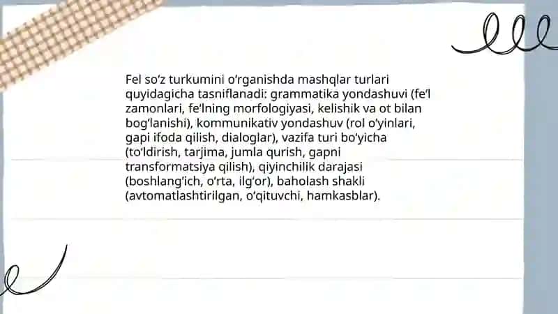 Fel soʻz turkumini oʻrganishdagi mashqlar tizimi 3