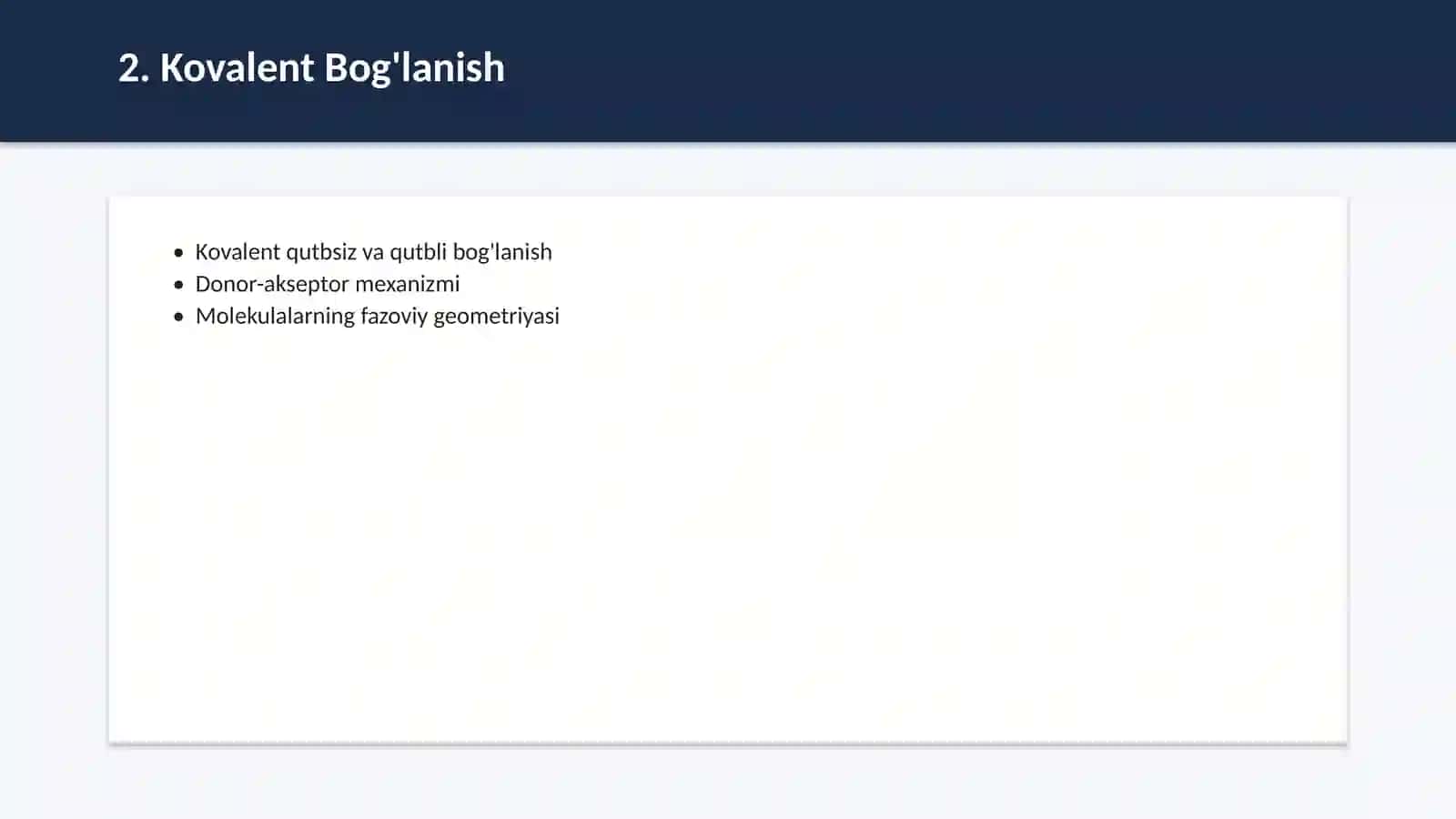 Kimyoviy bog'lanish va Mendeleyev jadvali 3