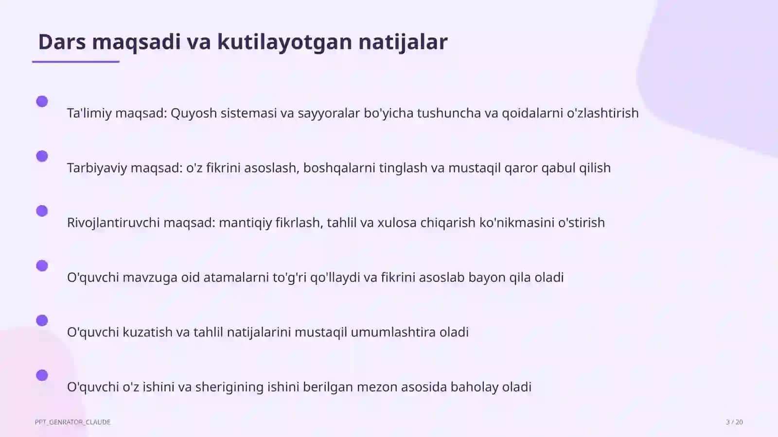 Quyosh sistemasi va sayyoralar (4-sinf) 3