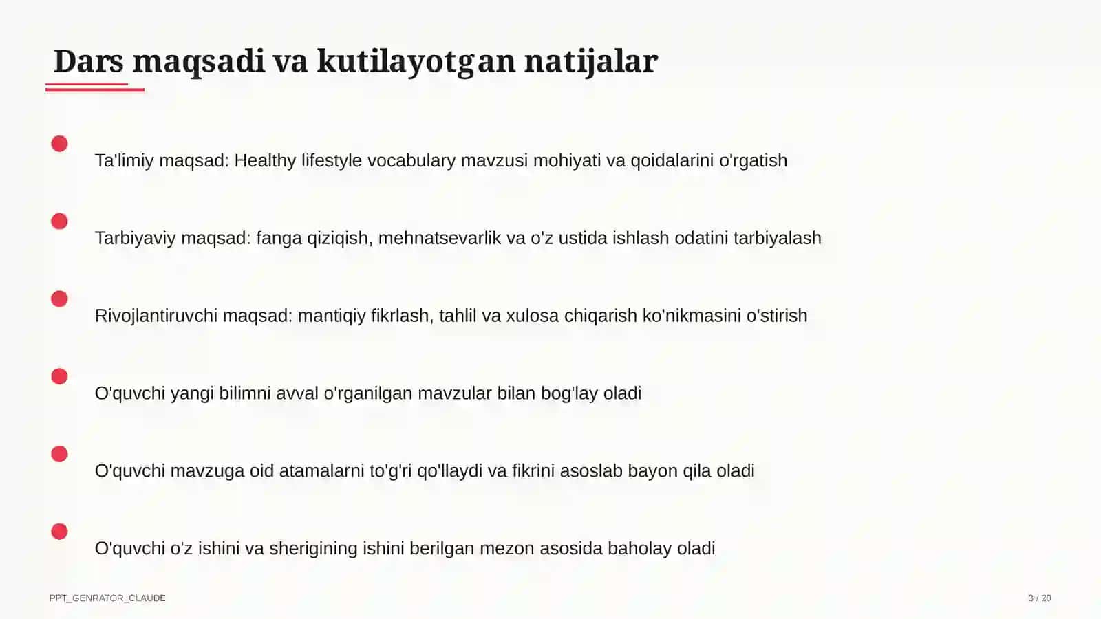 Healthy lifestyle vocabulary (7-sinf) 3