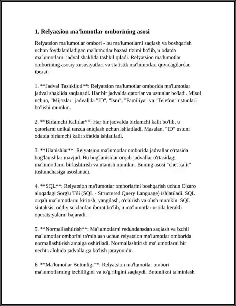 RELYATSION MA'LUMOTLAR OMBORINI DASTURLASH TEXNOLOGIYALARI 3
