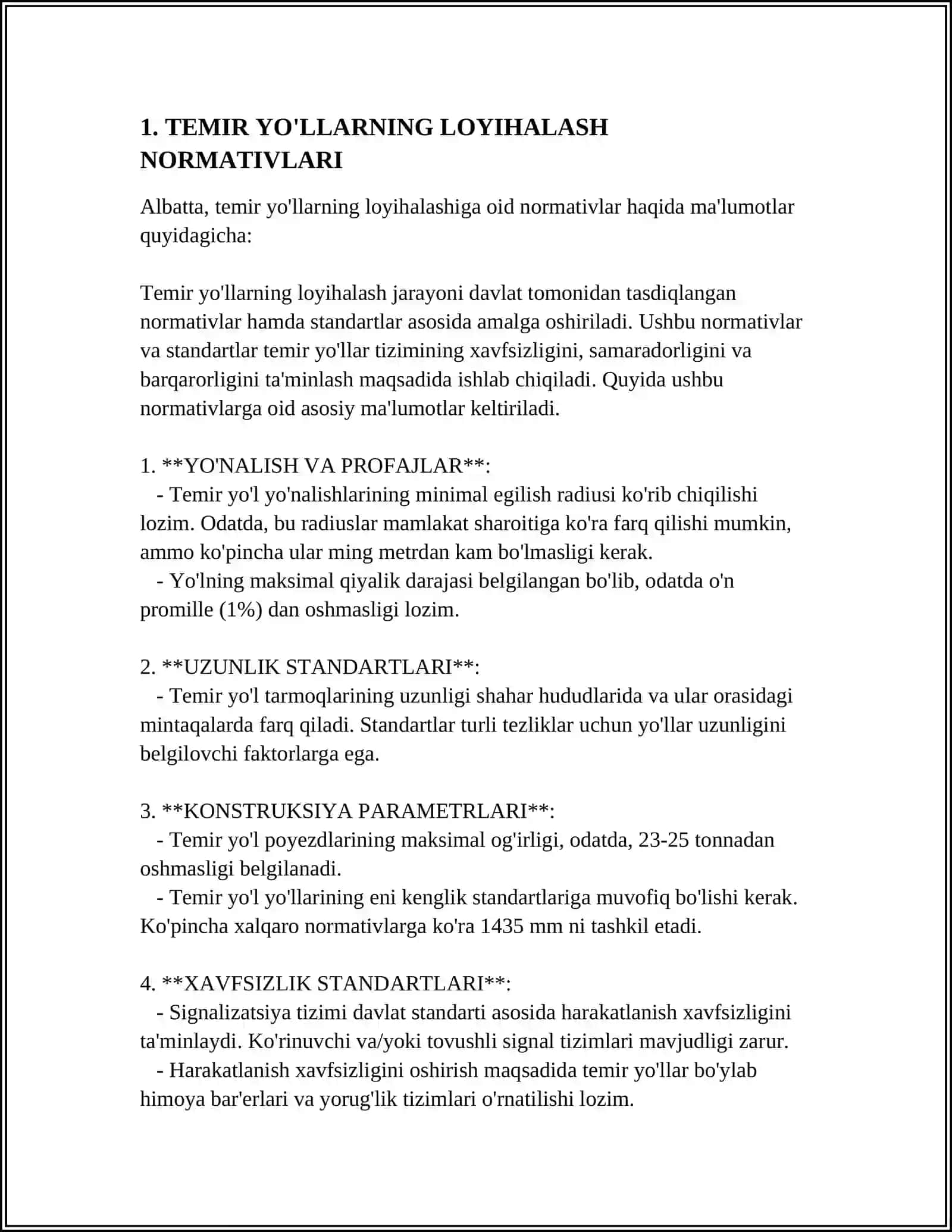 TEMIR YO'I LOYIHALASHDA VA QURILISHIDA QOLLANADIGAN ME'YORIY XUJJATLAR 3