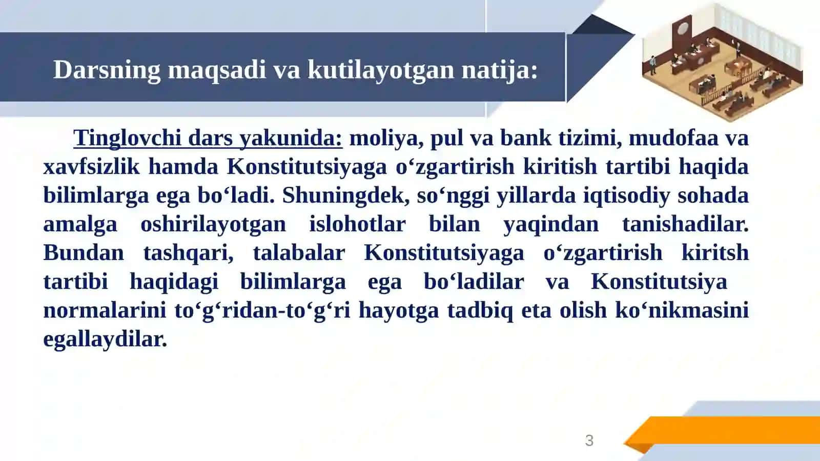 MOLIYA, PUL VA BANK TIZIMI HAMDA MUDOFAA VA XAVFSIZLIK MASALALARI. KONSTITUSIYAGA O‘ZGARTIRISH KIRITISH TARTIBI 3