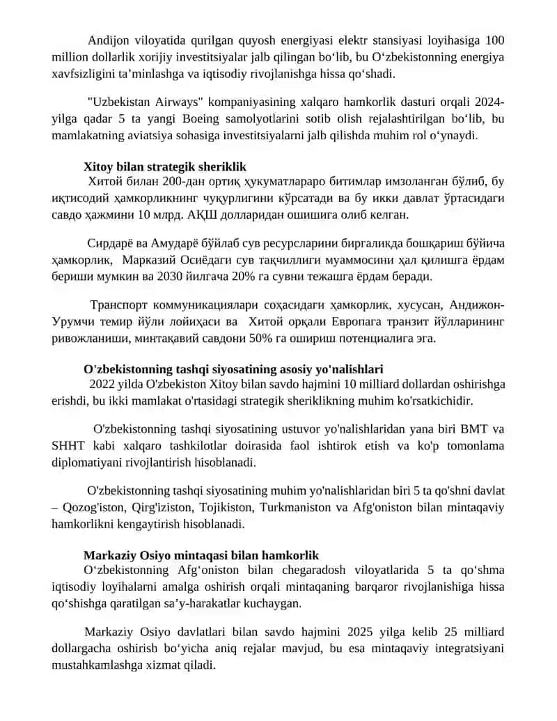 Oʻzbekiston respublikasi tashqi siyosatining muhim yoʻnalishlari 3