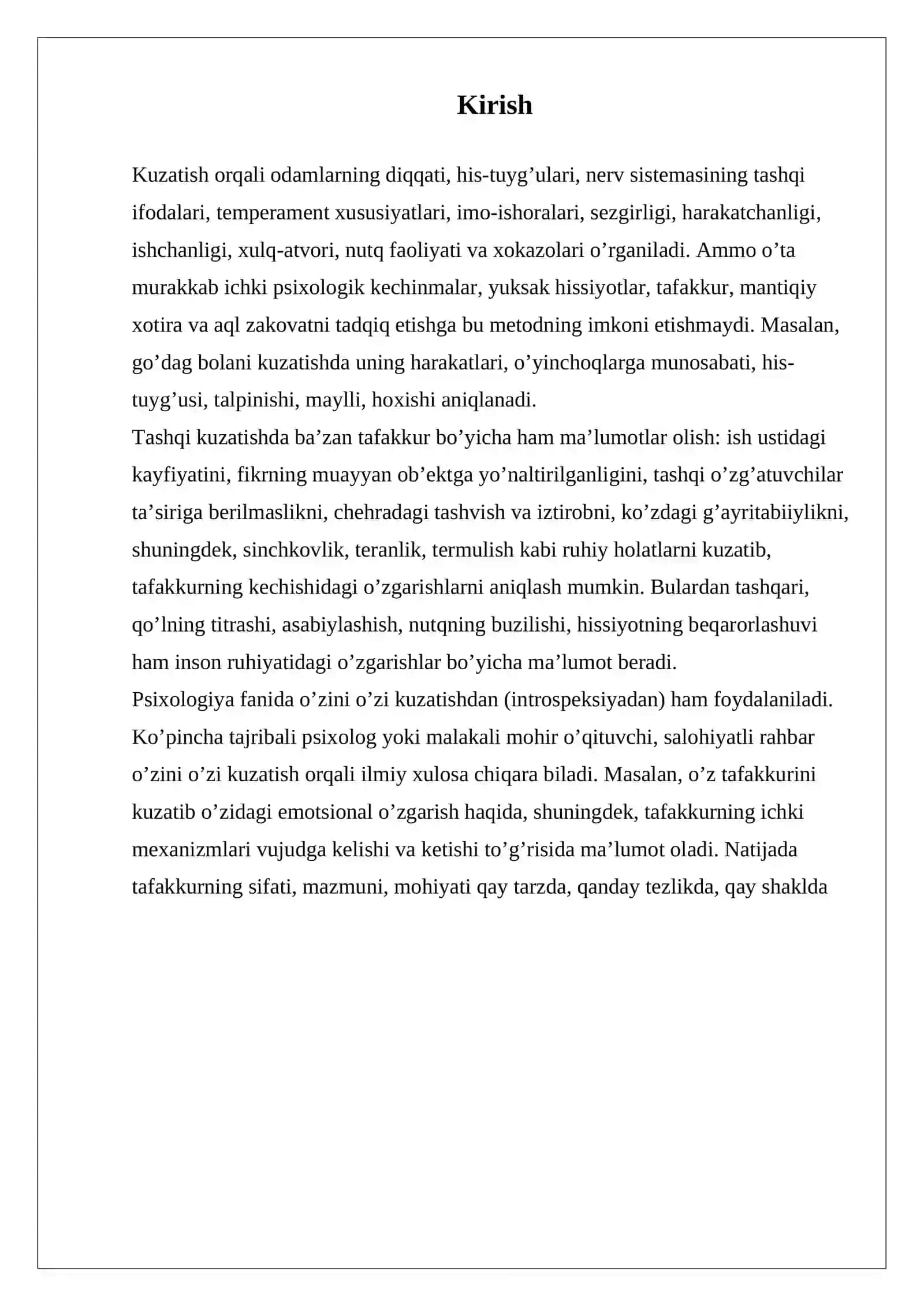 Kuzatish va eksperiment rivojlanish psixologiyasini asosiy metodi . 3