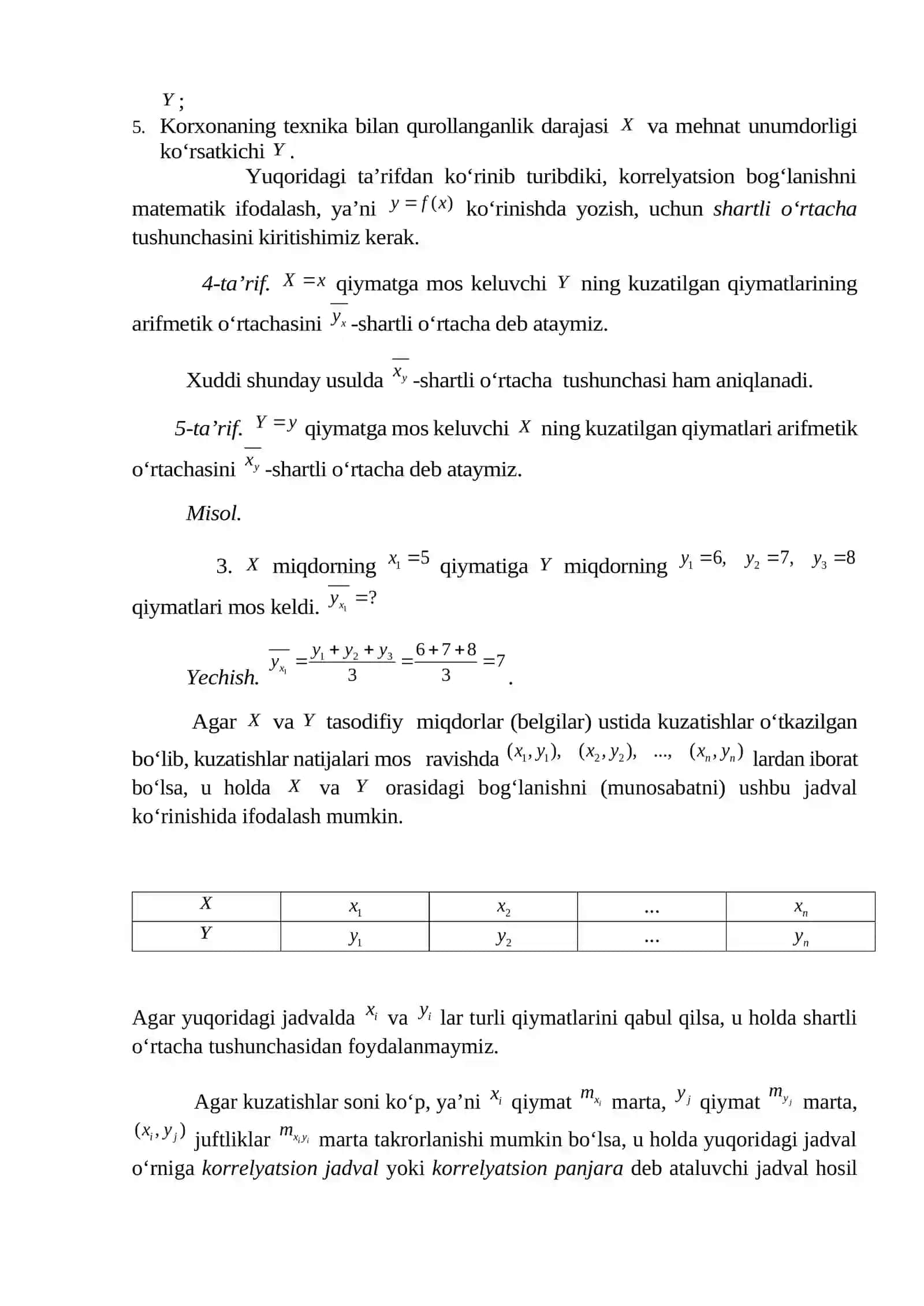 Korrelyatsion va regression tahlil (korrelyatsion bog‘lanishning asosiy masalalari, korrelyatsiya koeffitsienti). 3