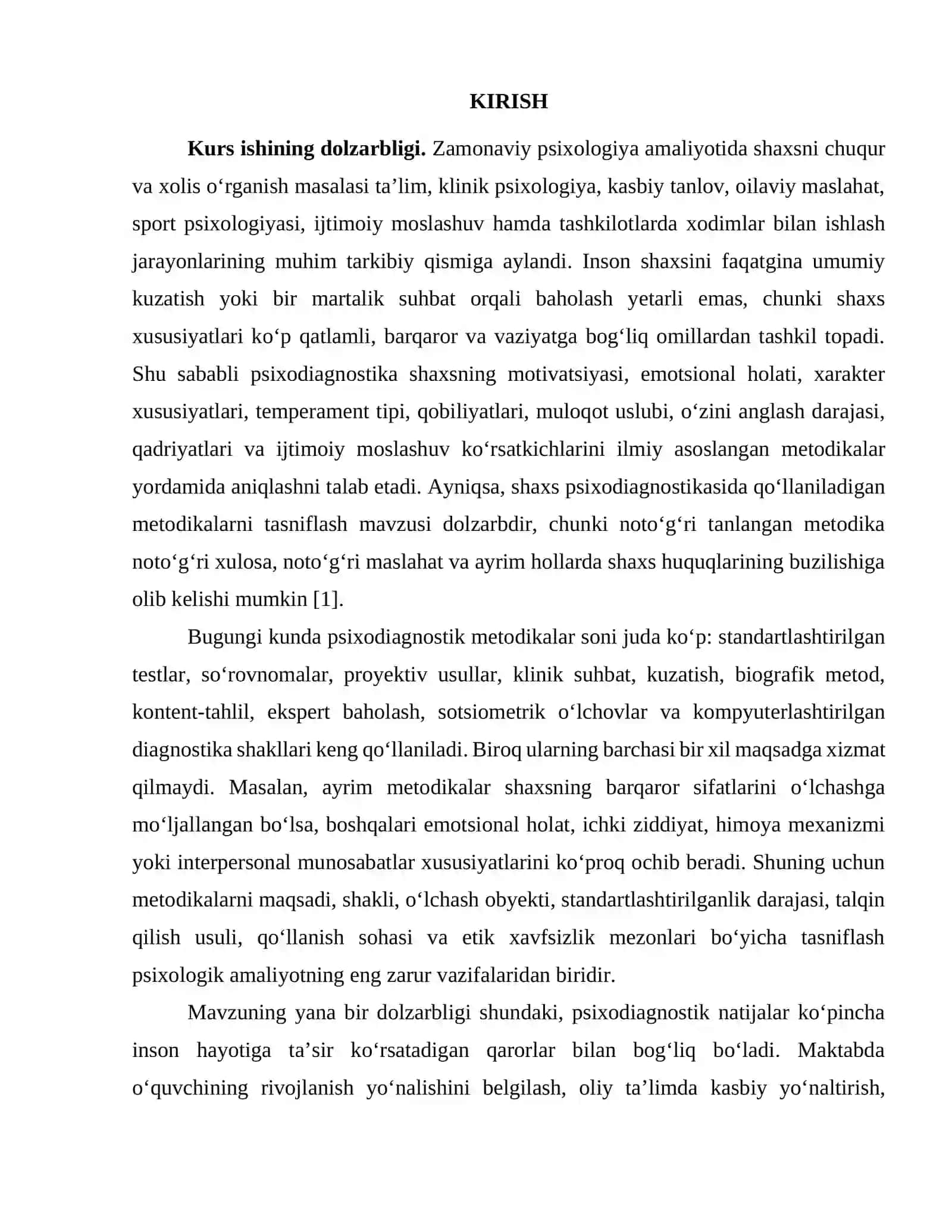 [SHAXS PSIXODIAGNOSTIKASIDA QO’LLANILADIGAN METODIKALAR TASNIFI] 3