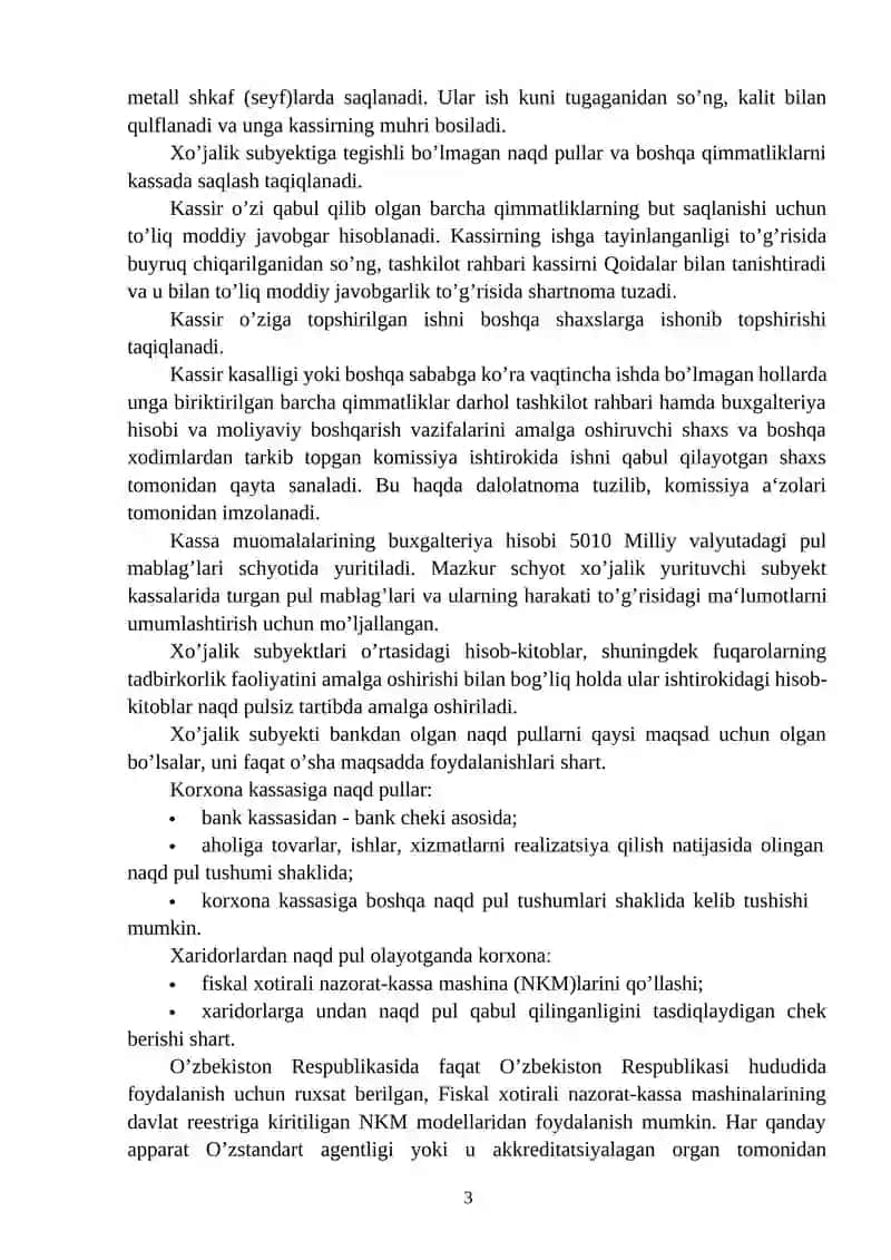 Kassadagi  pul mablag’lari hisobi 3