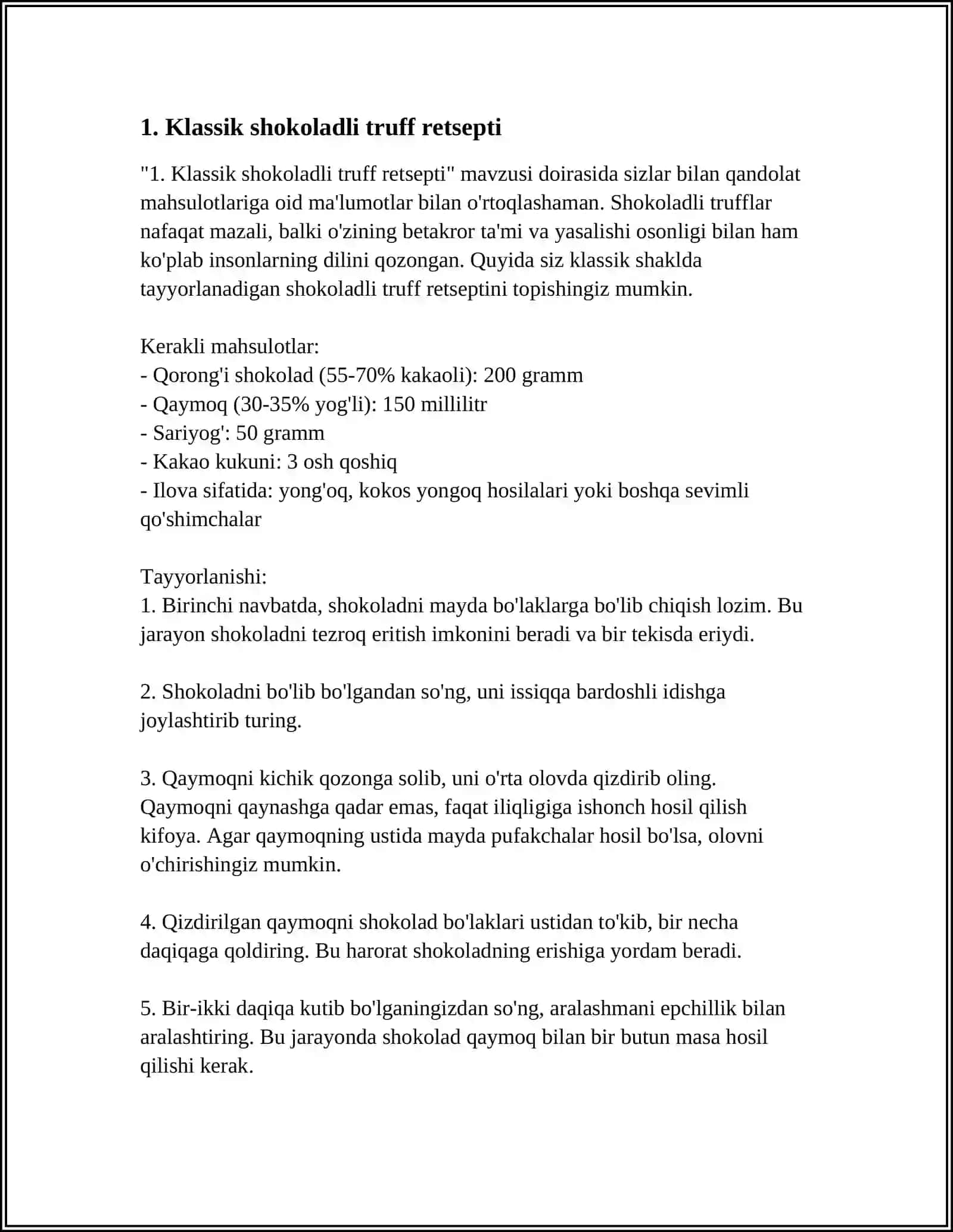 QANDOLAT MAHSULOTLARI UCHUN RETSEPTLAR 3