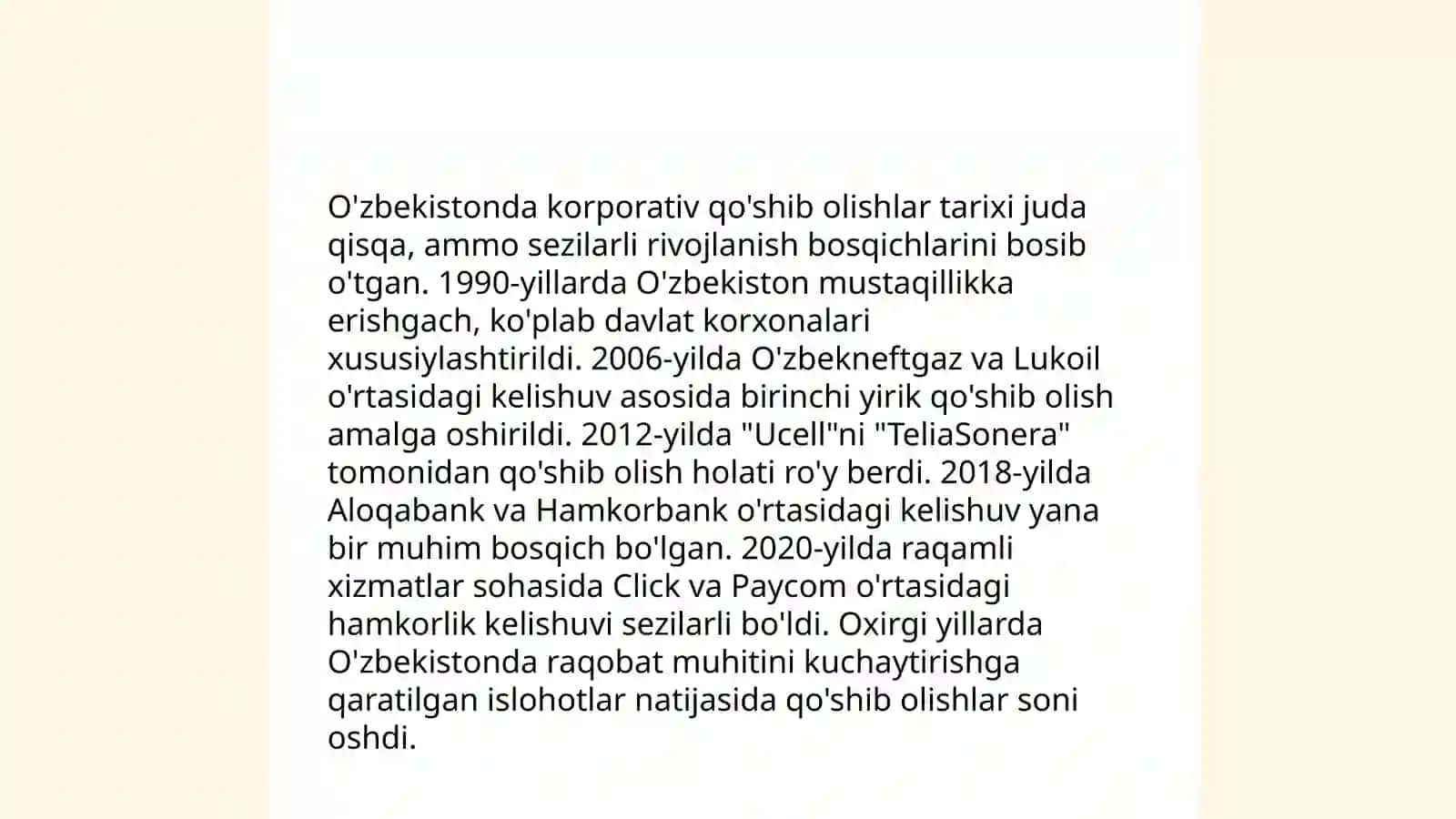O’zbekistonda Korporativ birlashishlar va qo’shib olishlar tahlili va istiqbollari 3