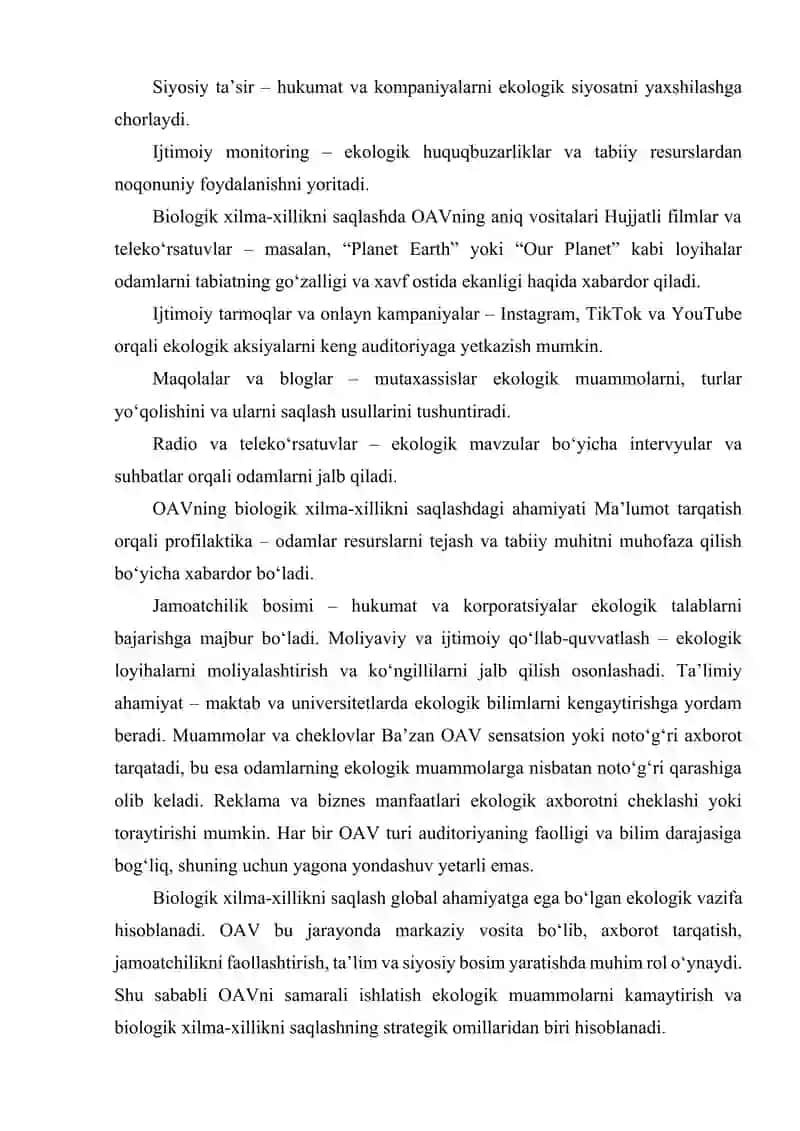 EKOLOGIK MUAMMOLAR VA MEDIA BIOLOGIK XILMA-XILLIKNI SAQLASHDA OAVNING AHAMIYATI 3