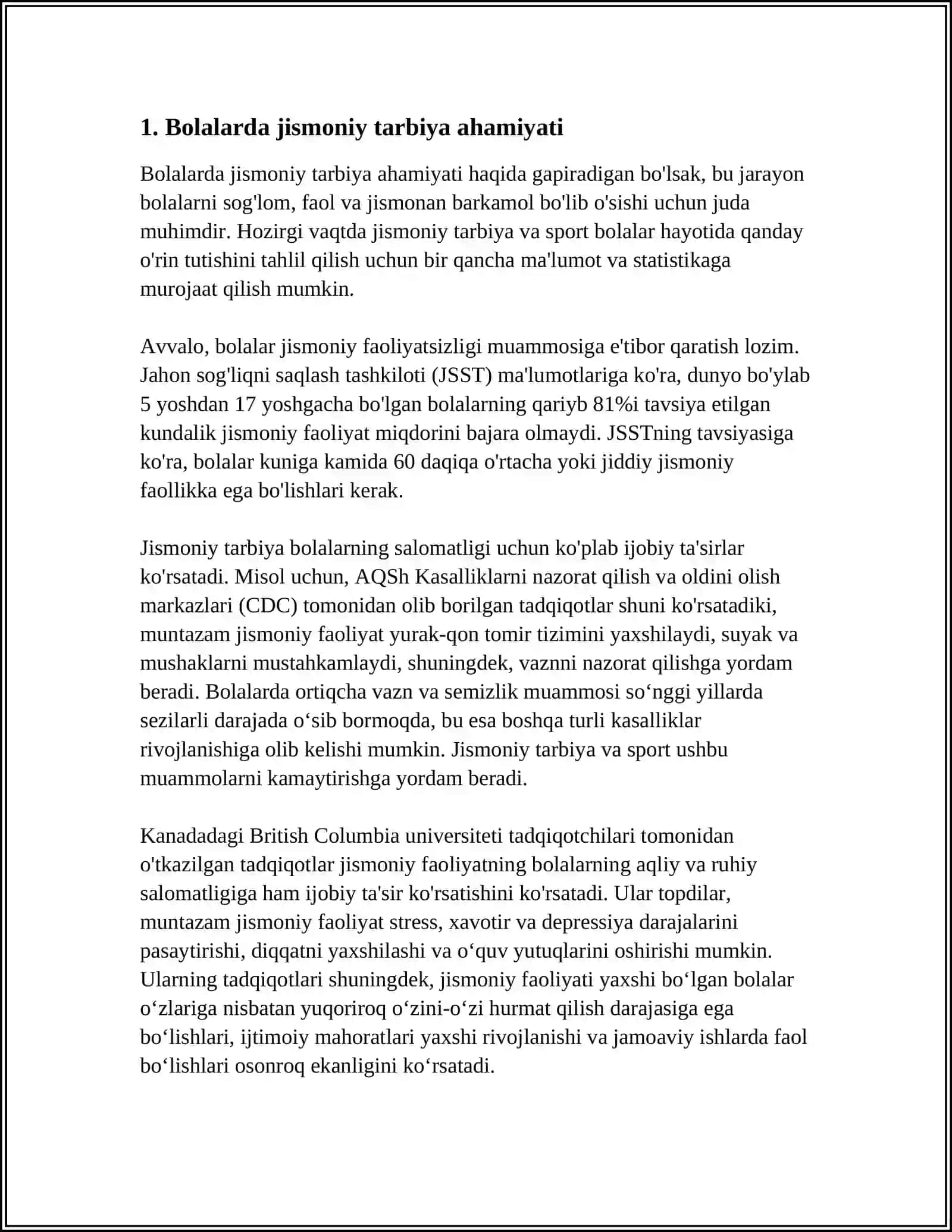 BOLALARNI KUNDALIK HAYOTIDA JISMONIY TARBIYA BO'YICHA ISHNI TASHKIL ETISH 3